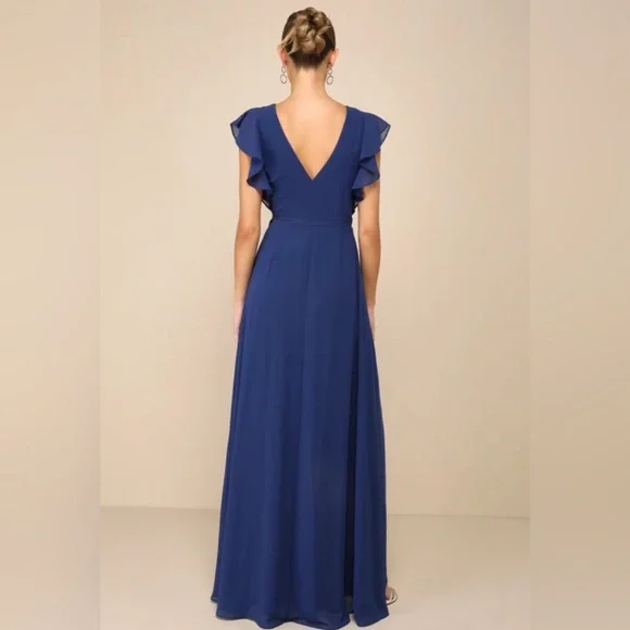 Lulu’s Ravishing Charm Dark Blue Ruffled Wrap High-Low Maxi Dress - Picture 2 of 15